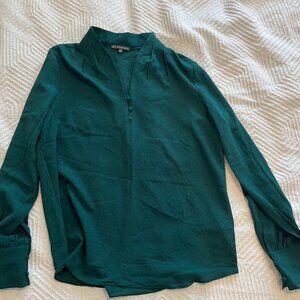 Adrianna Papell Emerald Green Crepe Long-Sleeved Blouse Size M